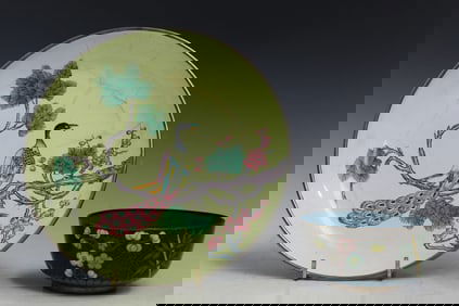 Chinese Cloisonne Bowl and Enameled Dish