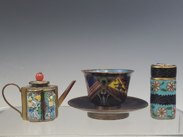 Chinese cloisonne teapot and cup.