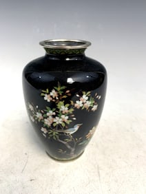 Japanese black cloisonne vase.