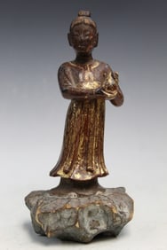 Chinese Carved Gilt and Lacquered Wood Figure of a Lady