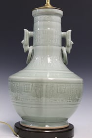 Chinese Celadon Porcelain Vase Lamp