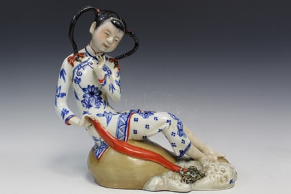 Chinese Famille Rose Porcelain Figure of a Girl