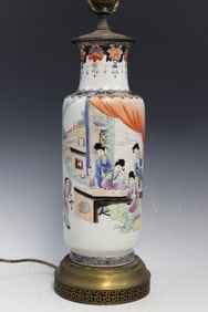 Chinese Famille Rose Porcelain Vase Lamp