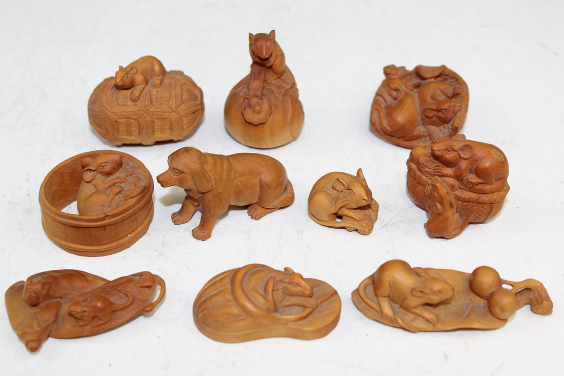 Ten Japanese Carved Wood Netsukes (1 of 9)