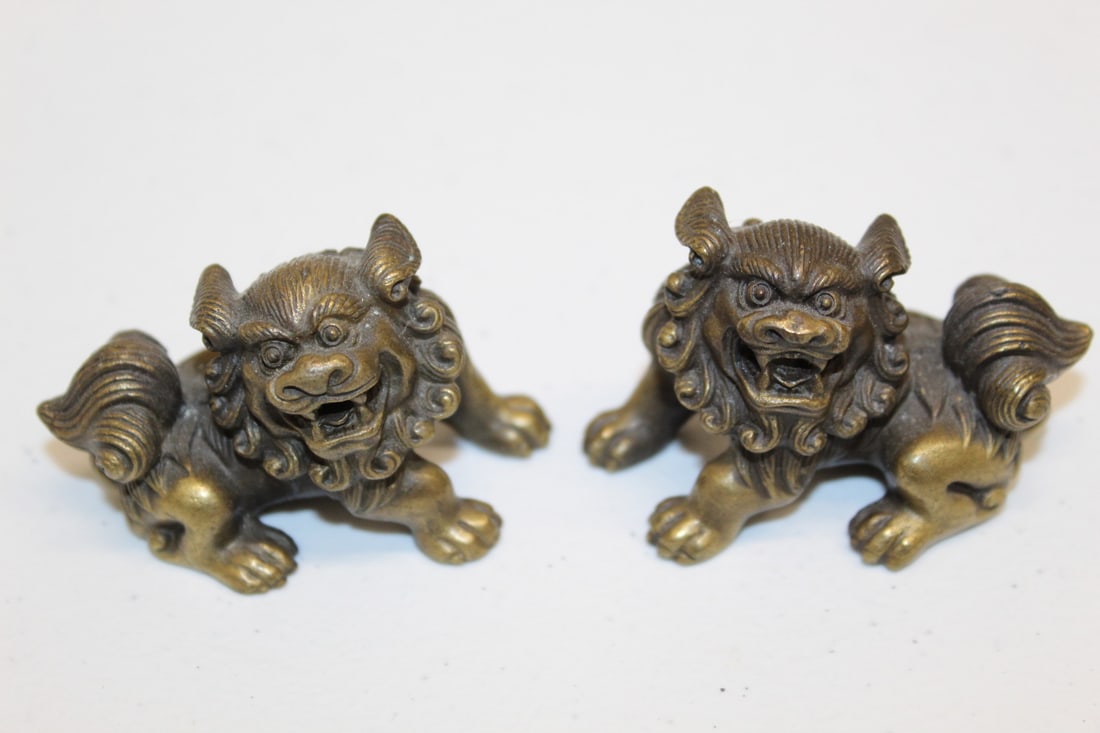 Pair Chinese Brass Foo Dogs Paper Weight (1 of 5)