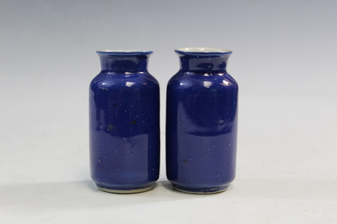 Pair Of Chinese Blue Glazed Porcelain Small Vases Auction