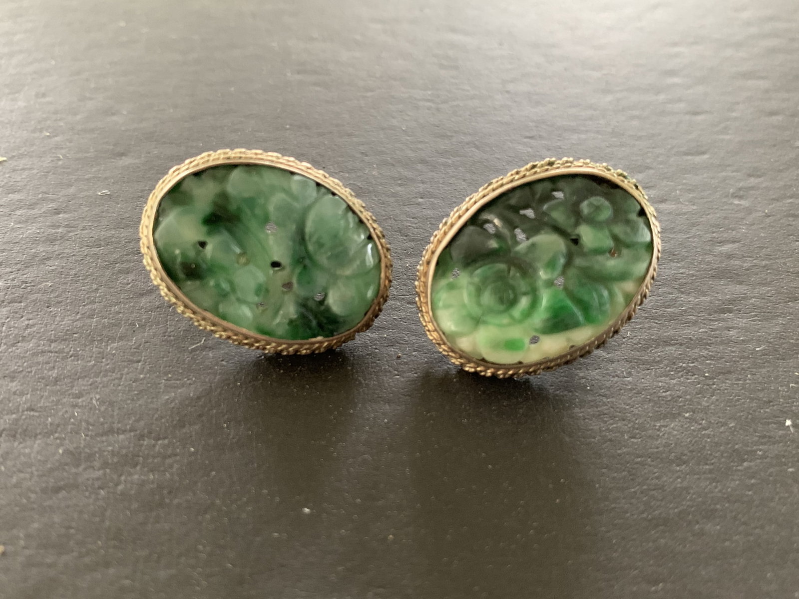 Pair of Jadeite Earrings: Pair of Jadeite Earrings. Size 2.2 x 1.5 cm.