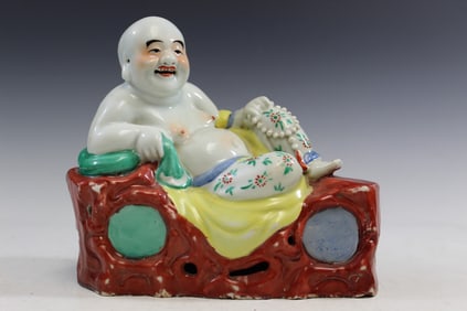 Chinese Famille Rose Porcelain Statue of Laughing Buddha