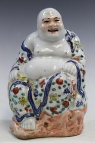 Chinese Famille Rose Porcelain Laughing Buddha Statue