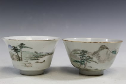 Two Chinese Famille Rose Porcelain Tea Cups