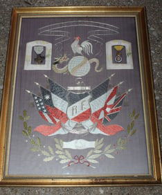 Antique French Navy Solder's Commemorative Silk with 2 Medals. 1932-1935 in China.