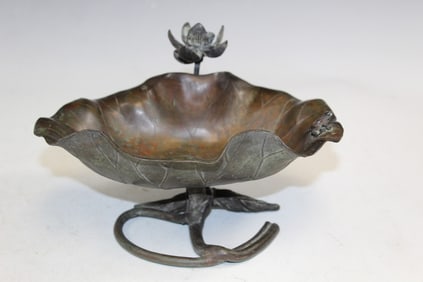 Japanese Bronze Lotus Leaf Incense Burner
