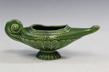 Vintage Green Glaze Aladdin's Genie Lamp Ceramic Planter