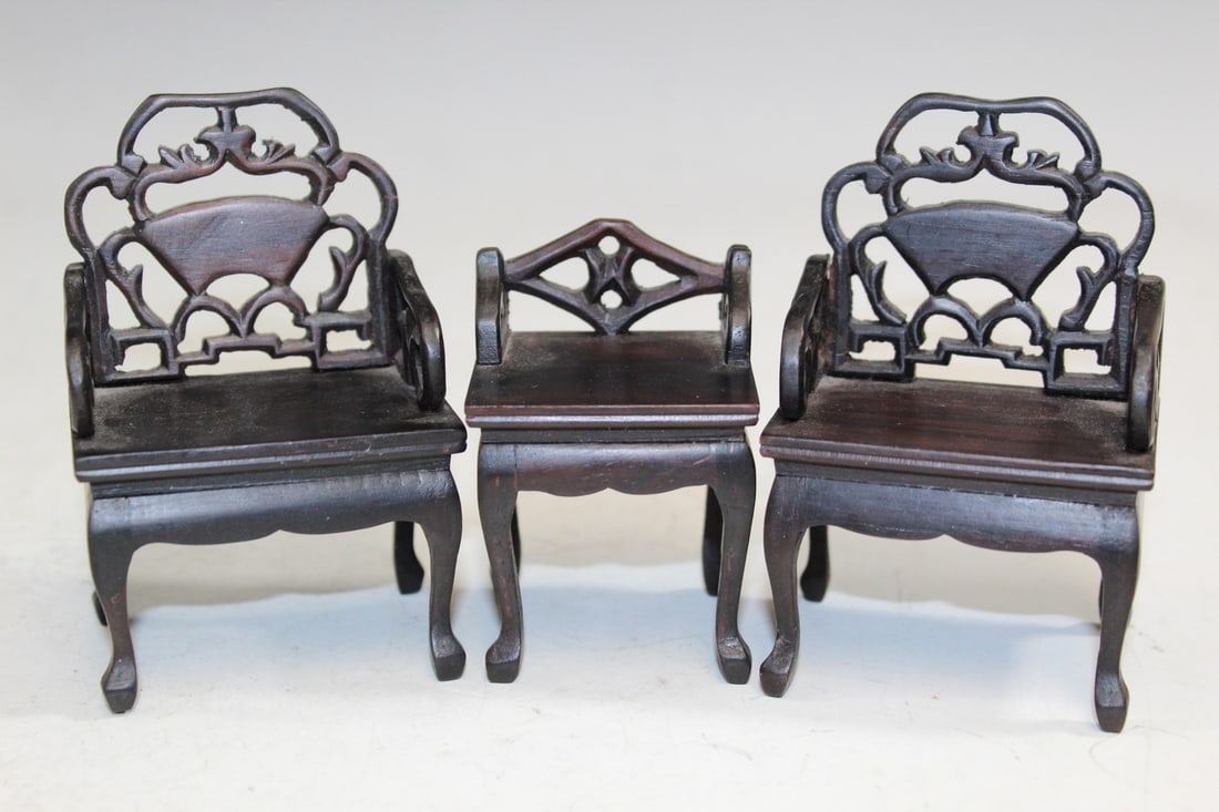 Three Chinese Miniature Wood Chairs (1 of 6)