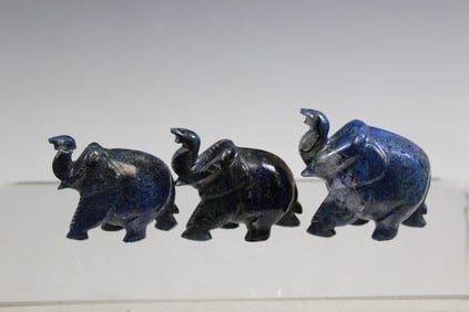 Three Carved Lapis Lazuli Elephant Figurines