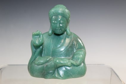 Chinese Carved Green Stone Buddha Statue