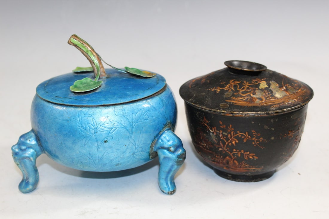Chinese Enamel Incense Burner and Asian Pewter Cup (1 of 8)
