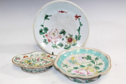 Three Chinese Famille Rose Porcelain Dishes