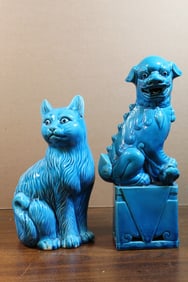 Two Chinese Turquoise Glazed Porcelain Animal Figures