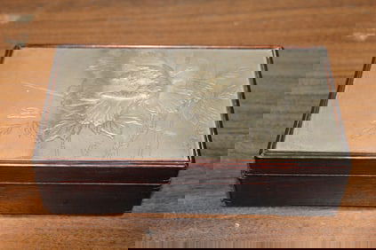 Japanese Wood Box with Engraved Metal Top