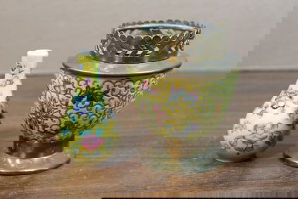 Chinese Famille Rose Porcelain Cup Oil Lamp and a Miniature Vase