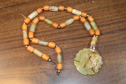 Beaded necklace with Chinese carved Pendant