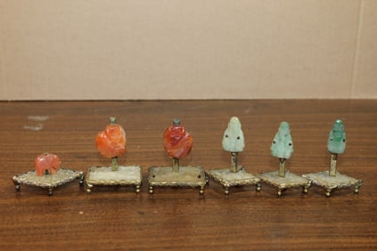Six antique carved jade and agate card holders