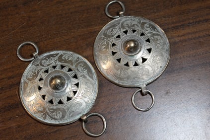 Pair Asian metal pendants