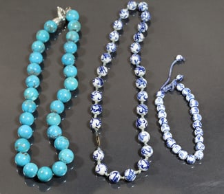 Two Beaded Necklaces and one Bracelet.