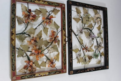 Two Framed Chinese Jade Flowers