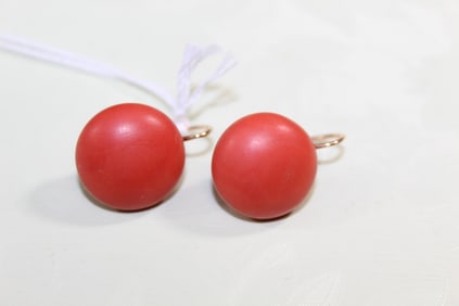 !4 K Gold Red Coral Earrings.