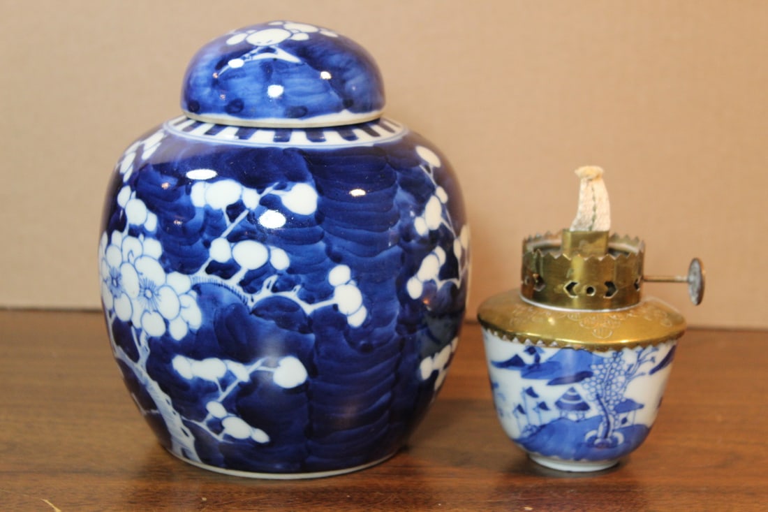 Chinese Blue and White Porcelain Ginger Jar and Oil Lamp (1 of 9)