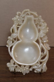 Chinese Carved Double Gourd Soapstone Brush Washer