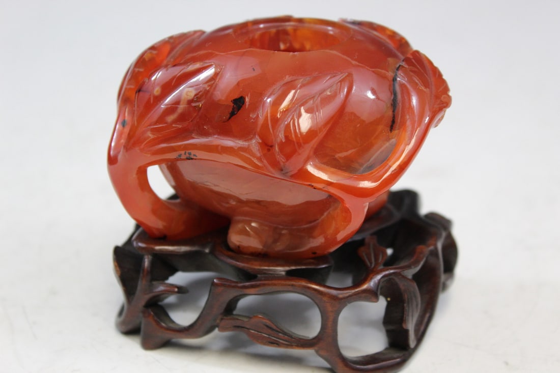 Chinese Carved Red Agate Water Coupe (1 of 6)