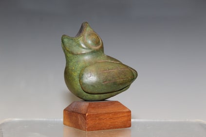 Vintage Museum Replicas Hungery Baby Bird Statue on Wood Stand