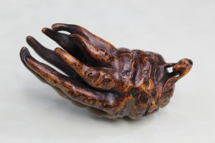 Chinese Bamboo Root Carving of a "Buddha's Hand" Citrus Fruit