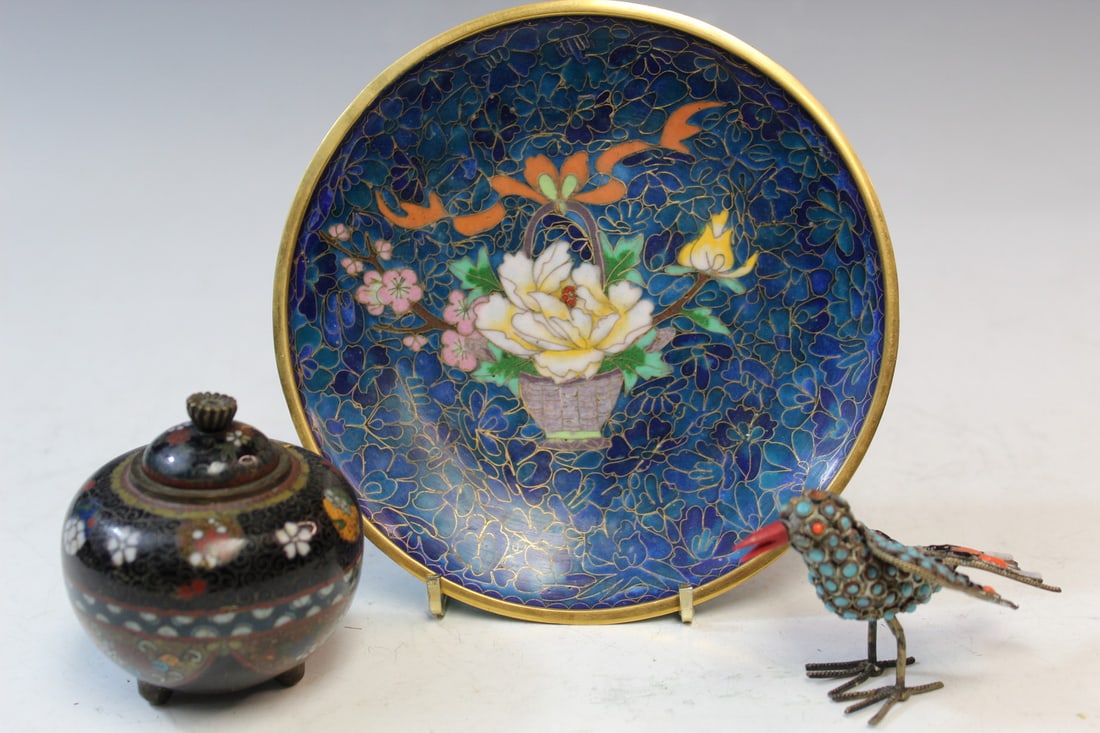Chinese Cloisonne Dish and a Japanese Cloisonne Incense Burner (1 of 9)
