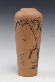 Chinese Carved Yixing Pottery Vase