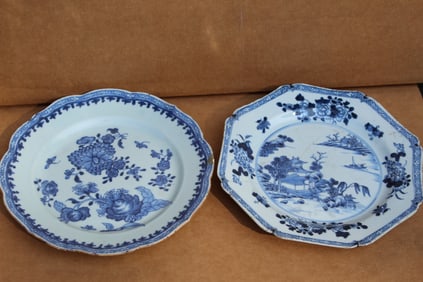 Two Chinese Blue and White Porcelain Plates