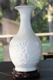 Chinese White Glazed Porcelain Vase Lamp.