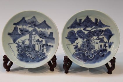 Pair of Chinese Blue and White Porcelain Dishes