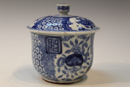 Chinese Blue and White Covered Porcelain Bowl