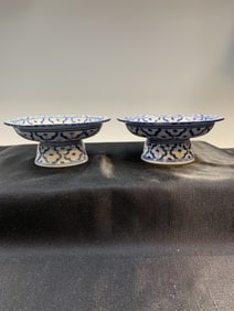 Pair of Chinese Blue and White Porcelain Stem Dishes