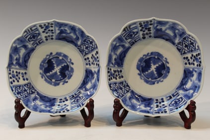 Pair of Japanese Blue and White Porcelain Dishes