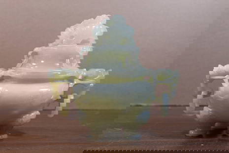 Chinese carved celadon jade incense burner: Chinese carved celadon jade incense burner. H 15 cm. L 14 cm.