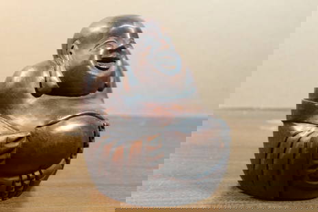 Chinese Carved Wood Laughing Buddha Statue: Chinese Carved Wood Laughing Buddha Statue. H 13 cm.