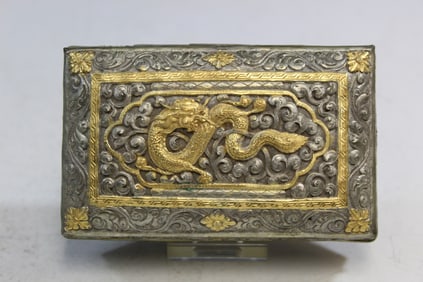 Sino-Tibetan Silver Tone Dragon Box