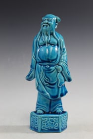 Chinese Turquoise Glazed Porcelain Figure of an Immortal