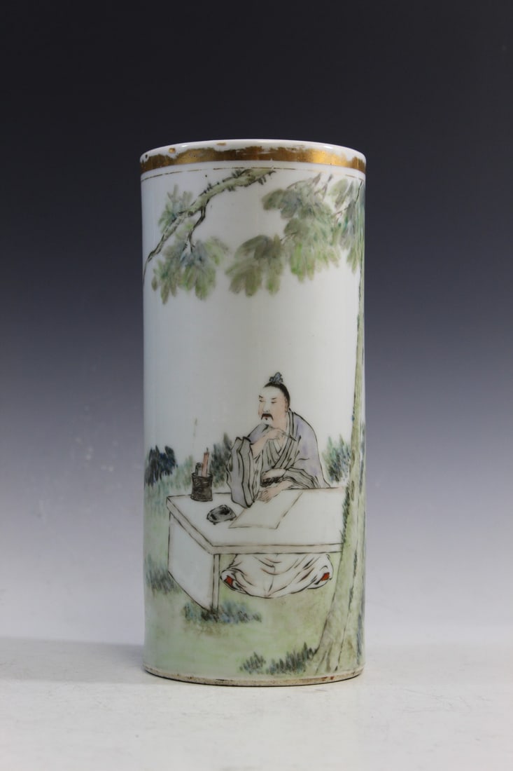 Chinese Hand-painted Porcelain Hat Vase (1 of 3)