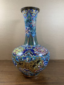 Chinese Cloisonne Vase with Dragon and Tiger Decoration